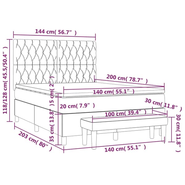 vidaXL Ramsäng med madrass blå 140x200 cm tyg Blå