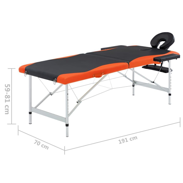 vidaXL Hopfällbar massagebänk 2 sektioner aluminium svart och or Svart