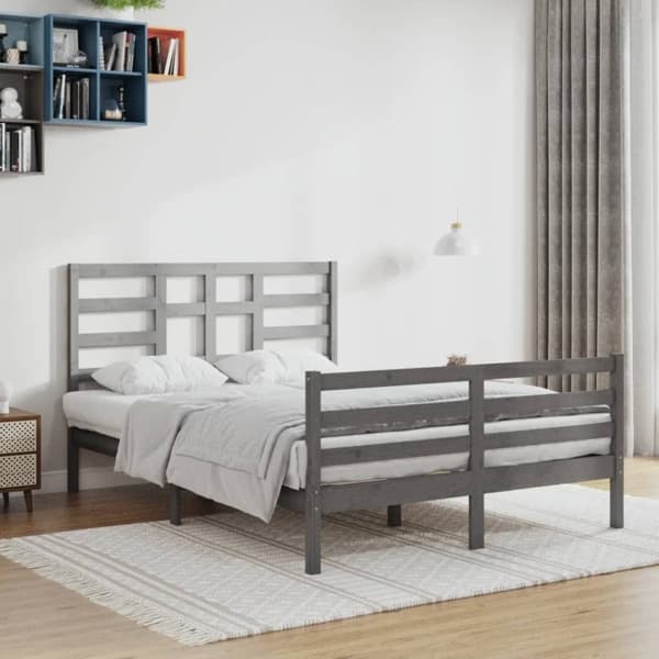 vidaXL Sängram grå massivt trä 140x190 cm Grå