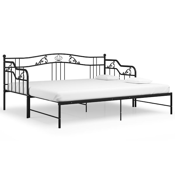 vidaXL Utdragbar sängram bäddsoffa svart metall 90x200 cm Svart