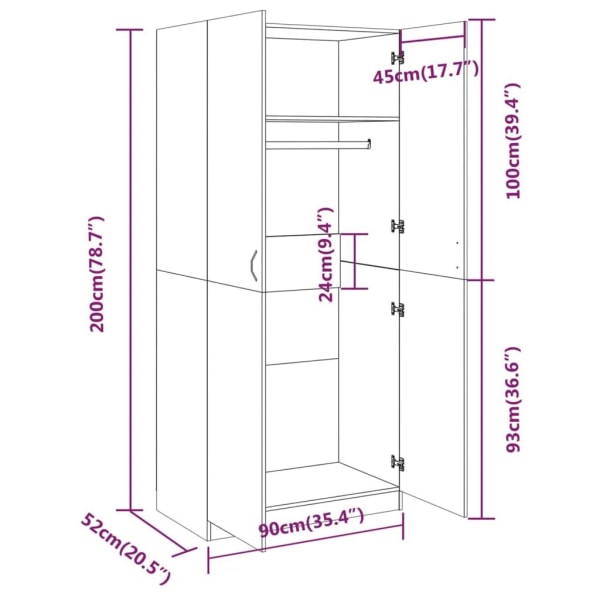 vidaXL Garderob rökfärgad ek 90x52x200 cm konstruerat trä Brun