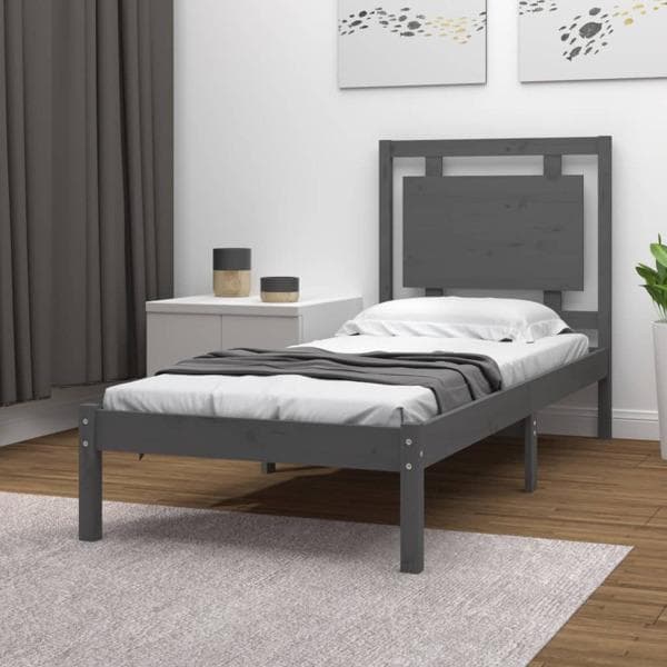 vidaXL Sängram grå massivt trä 100x200 cm Grå