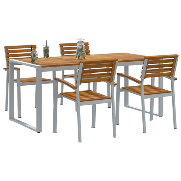 vidaXL Trädgårdsmöbelset 5 pcs Grå Massivt Akaciaträ Grå