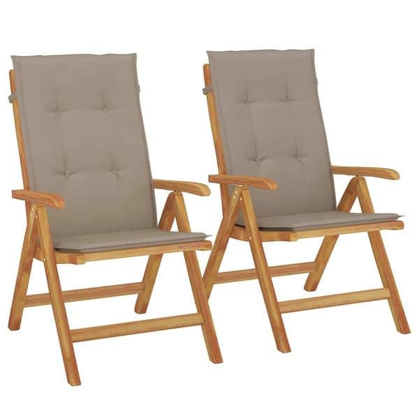 vidaXL Fällbara fåtöljer med dynor, 2 st, massivt trä, teak Brun