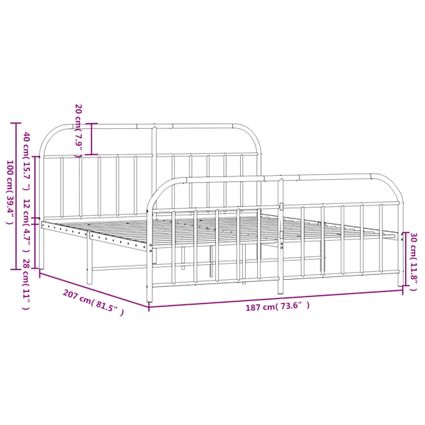 vidaXL Sängram utan madrass med fotgavel metall svart 180x200 cm Svart
