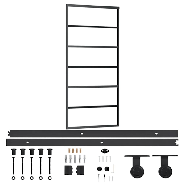 vidaXL Skjutdörr med beslagset ESG glas och aluminium 90x205 cm Svart