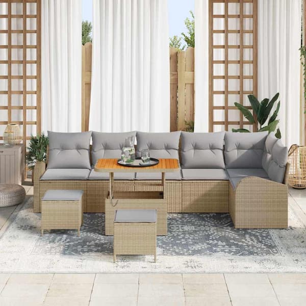 vidaXL Trädgårdsoffset 9 st Beige konstrotting Beige