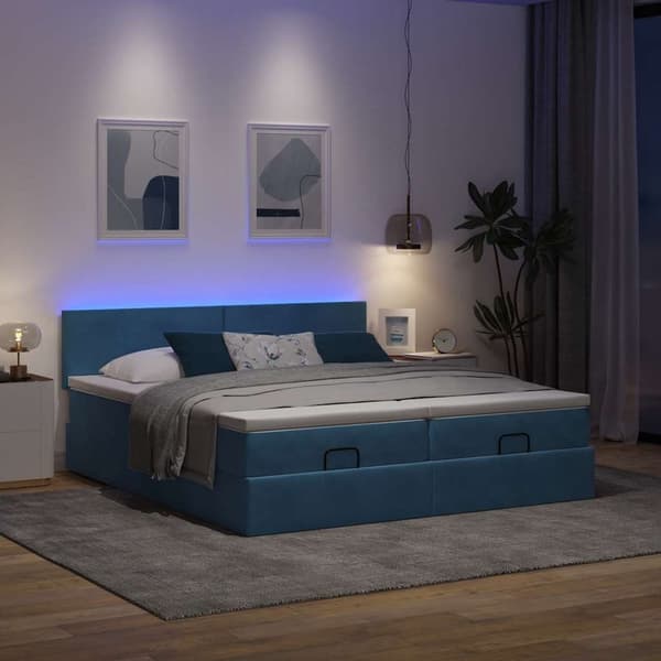 vidaXL Ottoman sängram med madrasser mörkblå 160x200 cm sammet Blå