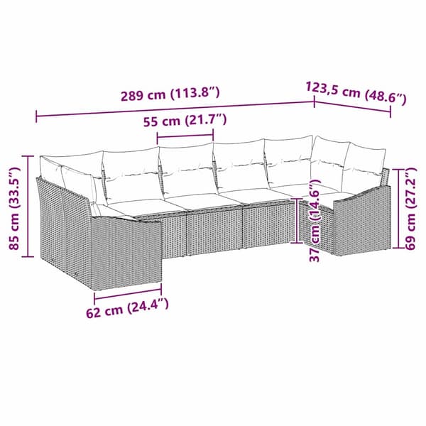 vidaXL Soffset med kudde 7 pcs Brun konstrotting Brun