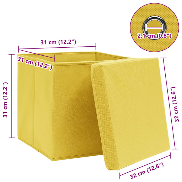 vidaXL Förvaringslådor med lock 4 st gul 32x32x32 cm tyg Gul