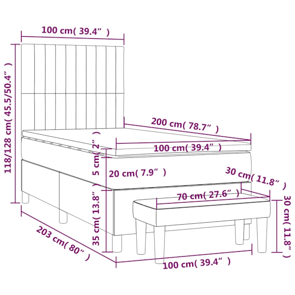vidaXL Ramsäng med madrass mörkgrå 100x200 cm sammet Grå