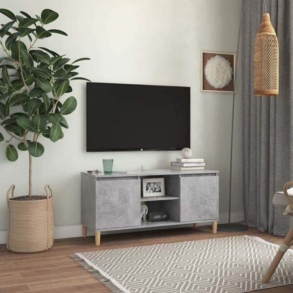 vidaXL TV-bänk med massiva ben betonggrå 103,5x35x50 cm grå