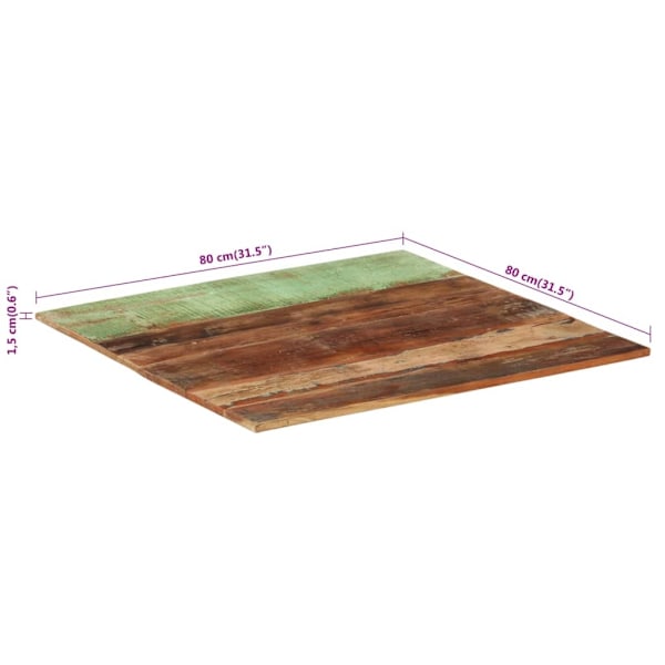 vidaXL Fyrkantig bordsskiva 80x80 cm 15-16 mm massivt återvunnet trä multifärg