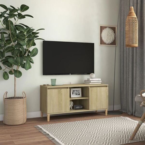 vidaXL TV-bänk med massiva ben sonoma-ek 103,5x35x50 cm Brun