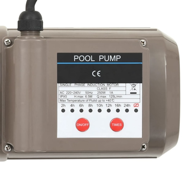 vidaXL Poolpump med timer svart 0,25 HK 8000 L/tim Svart