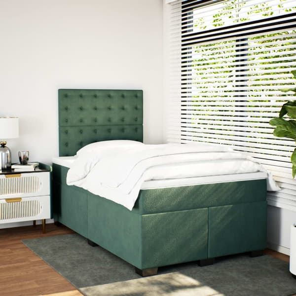 vidaXL Ramsäng med madrass mörkgrön 120x200 cm sammet Grön