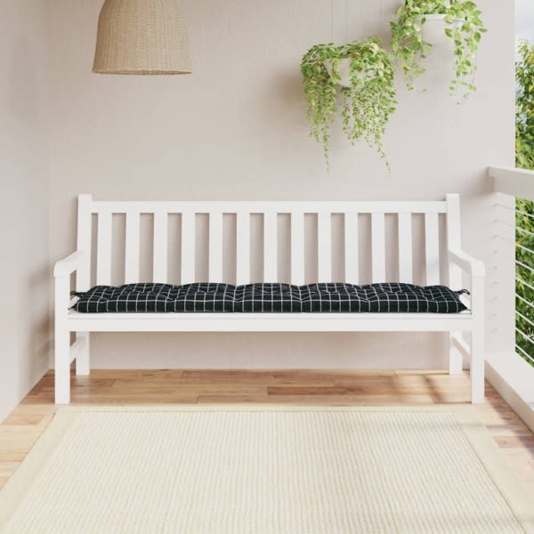 vidaXL Bänkdyna för trädgården svartrutig 180x50x7 cm oxfordtyg Flerfärgsdesign