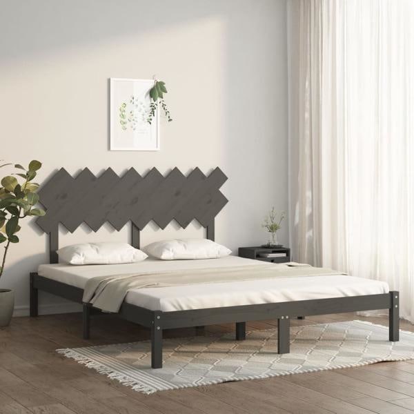 vidaXL Sängram grå 160x200 cm massivt trä Grå