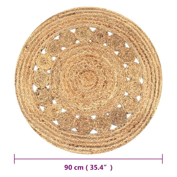 vidaXL Jutematta flätad design rund 90 cm Beige