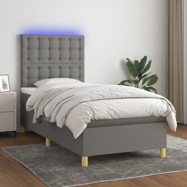 vidaXL Ramsäng med madrass & LED mörkgrå 100x200 cm tyg Grå