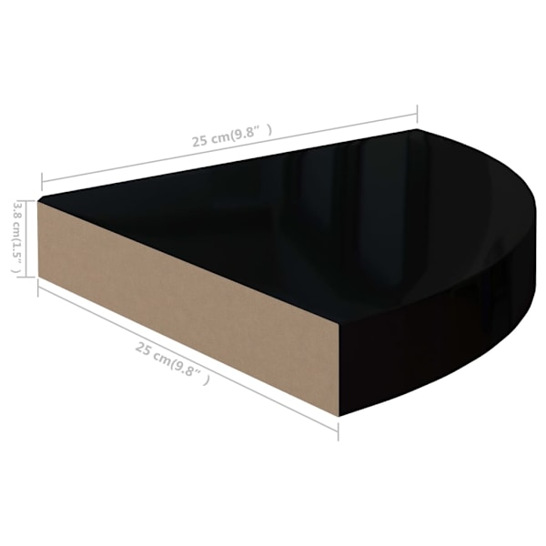 vidaXL Svävande hörnhylla svart högglans 25x25x3,8 cm MDF Svart