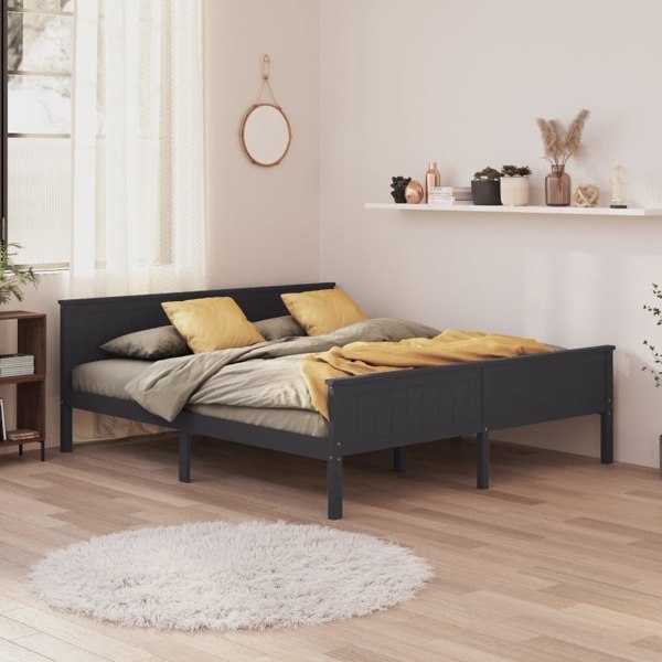 vidaXL Sängram grå massiv furu 200x200 cm Grå