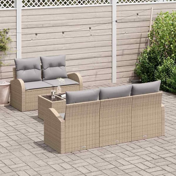 vidaXL Trädgårdsoffset 6 st Beige konstrotting Beige