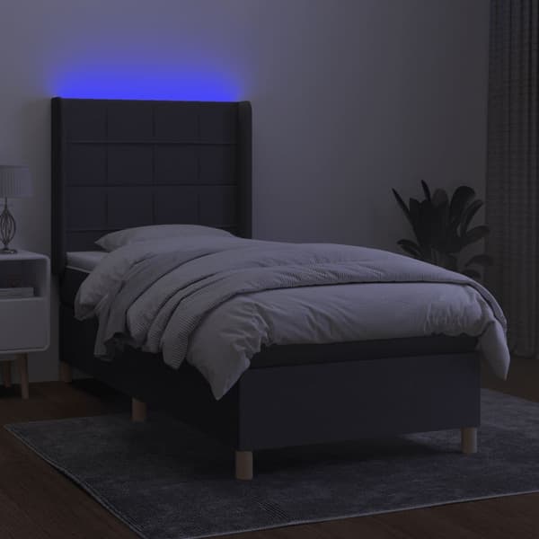 vidaXL Ramsäng med madrass & LED mörkgrå 90x200 cm tyg Grå