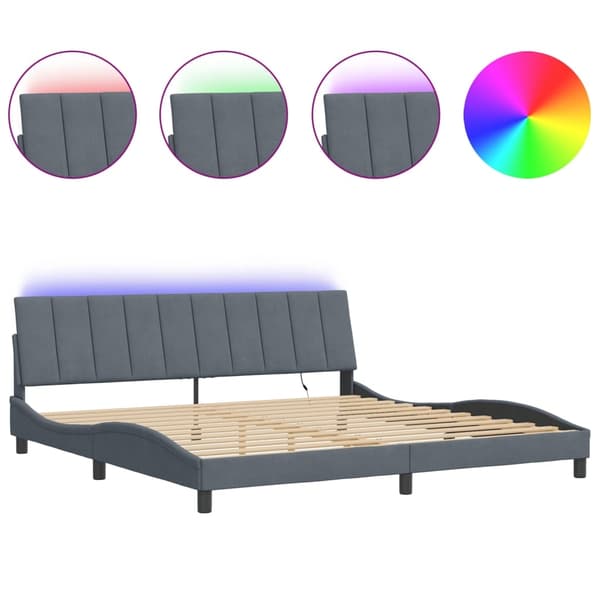 vidaXL Sängram med LED-belysning mörkgrå 200x200 cm sammet Grå