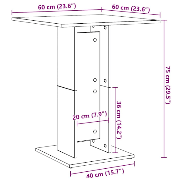 vidaXL Cafébord rökfärgad ek 60x60x75 cm konstruerat trä Brun