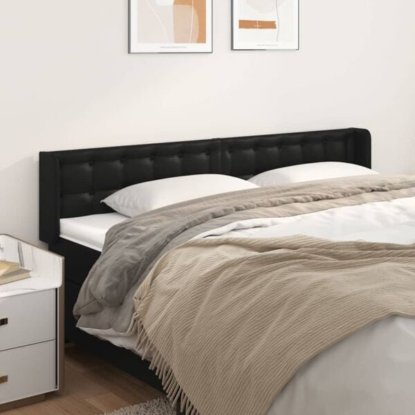 vidaXL Sänggavel med kanter svart 163x16x78/88 cm konstläder Svart