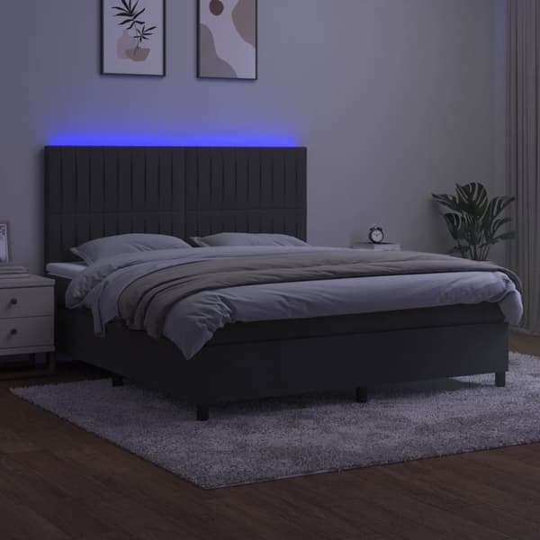vidaXL Ramsäng med madrass & LED mörkgrå 180x200 cm sammet Grå