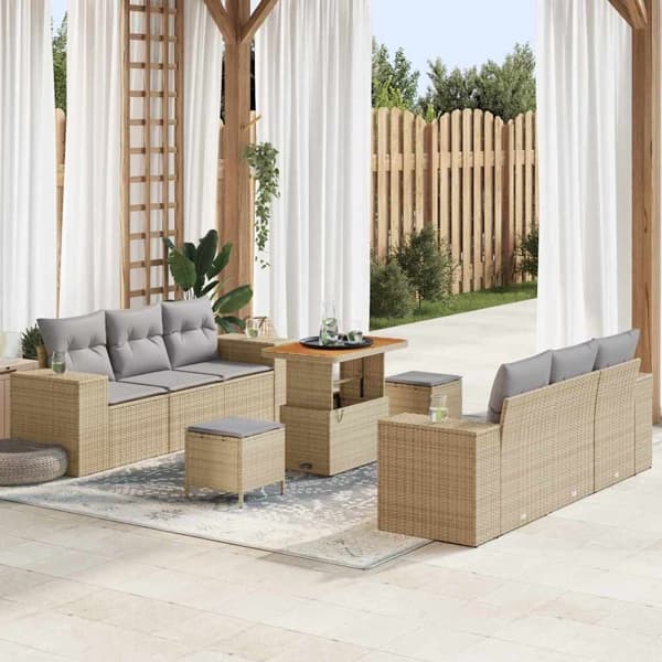 vidaXL Trädgårdsoffset 9 st Beige Poly rattan Beige