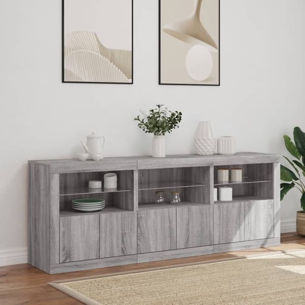 vidaXL Skänk med LED-belysning grå sonoma 181,5x37x67 cm Grå