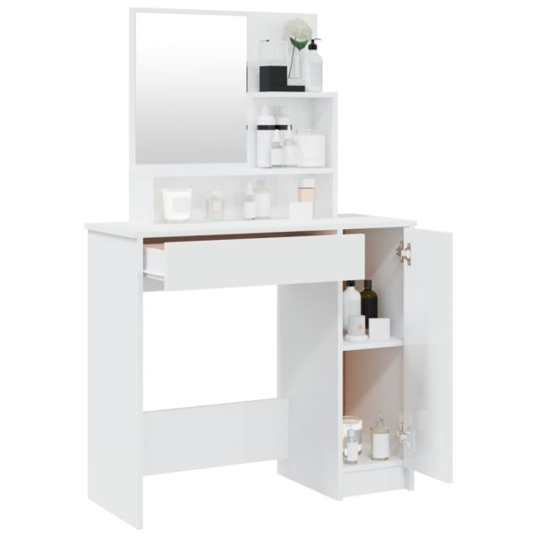 vidaXL Sminkbord med spegel vit högglans 86,5x35x136 cm Vit