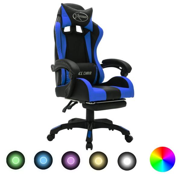 vidaXL Gamingstol med RGB LED-lampor blå och svart konstläder multifärg