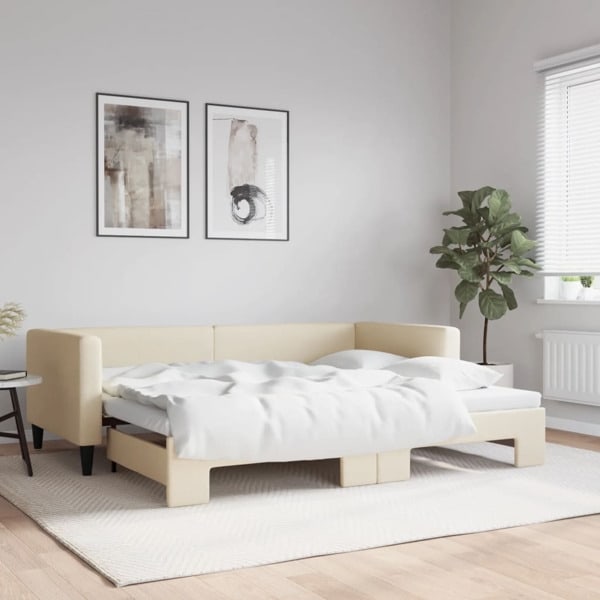 vidaXL Dagbädd utdragbar gräddvit 90x200 cm tyg Kräm