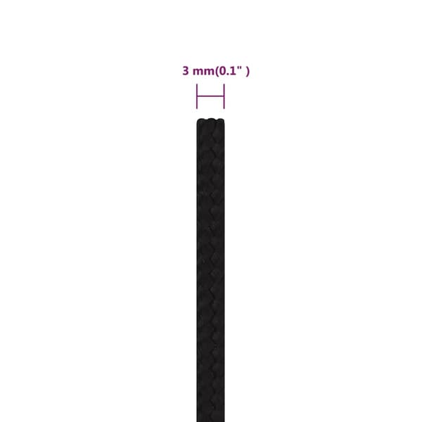 vidaXL Rep svart 3 mm 100 m polyester Svart