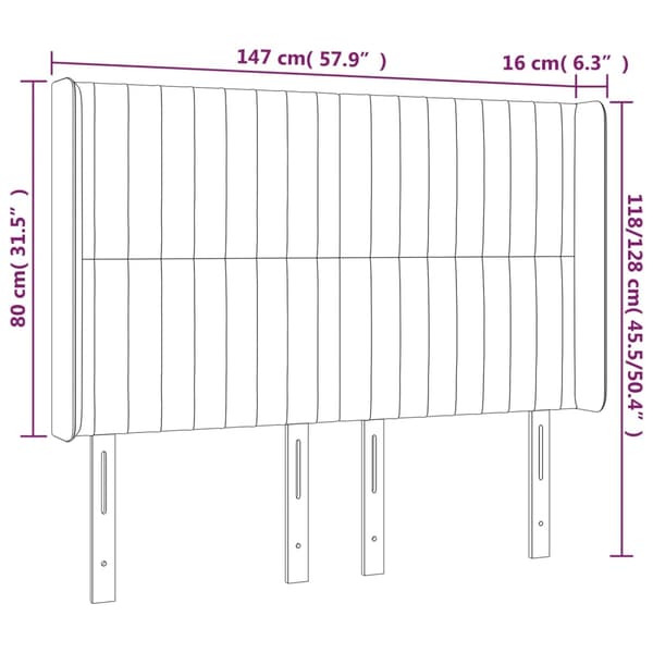 vidaXL Sänggavel LED ljusgrå 147x16x118/128 cm sammet Grå