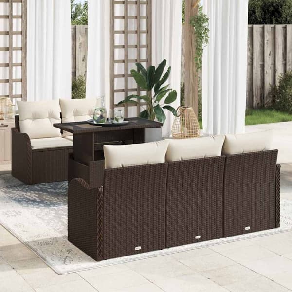vidaXL Trädgårdsoffset 6 st Brun Poly Rattan Brun