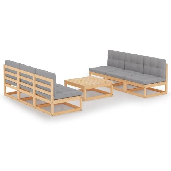 vidaXL Loungegrupp med dynor 7 delar massiv furu grå