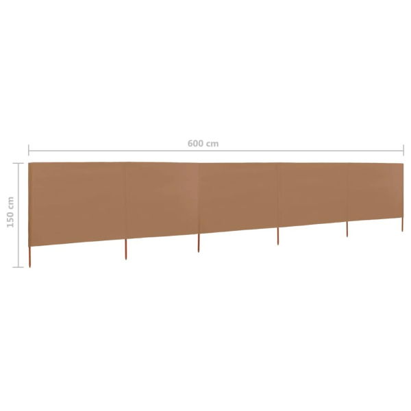 vidaXL Vindskydd 5 paneler tyg 600x120 cm taupe Taupe