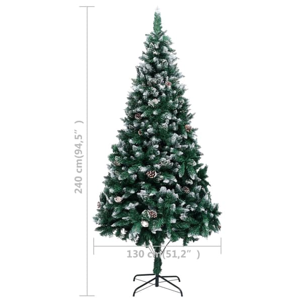 vidaXL Plastgran med kottar och vit snö 240 cm Grön
