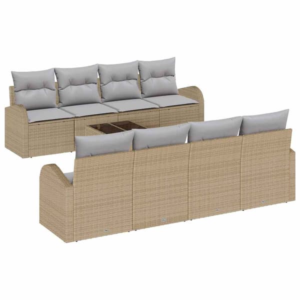 vidaXL Trädgårdsoffset 9 st Beige konstrotting Beige