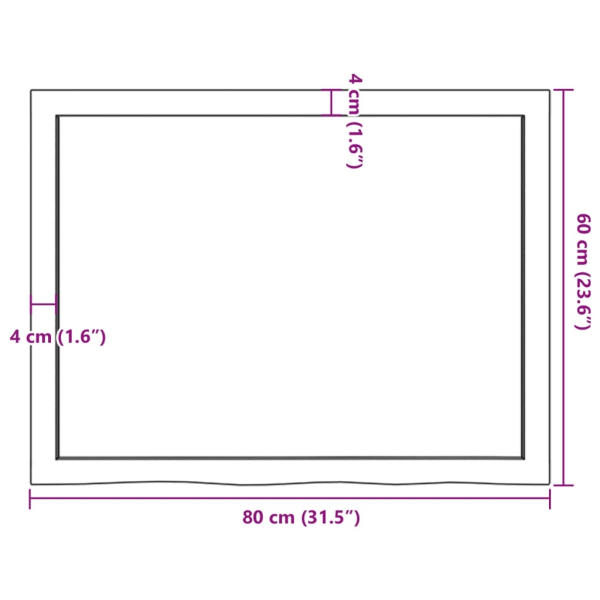 vidaXL Bänkskiva för badrum 80x60x(2-4) cm obehandlat massivt trä Brun