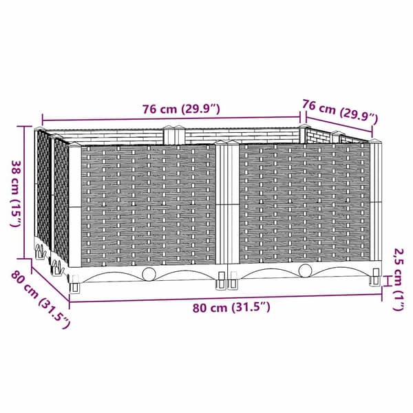vidaXL Upphöjd odlingslåda 80x80x38 cm polypropen Grå