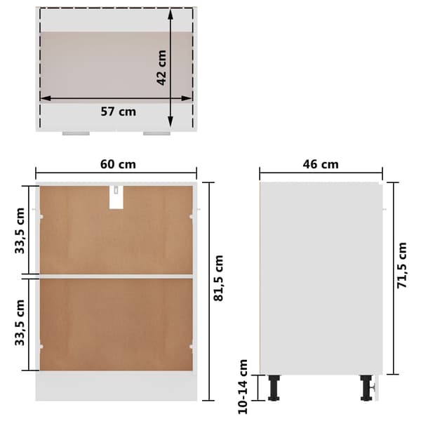 vidaXL Underskåp “Lyon” vit 60x46x81,5 cm konstruerat trä Vit