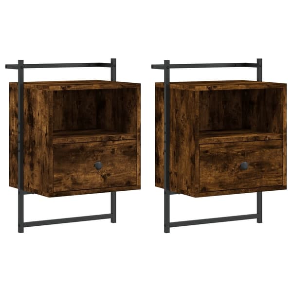 vidaXL Sängbord väggmonterat 2 st rökig ek 40x30x61 cm konstruerat trä Brun