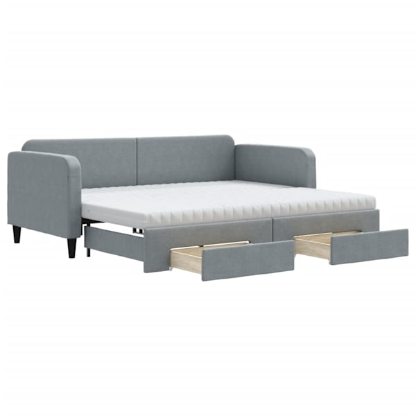 vidaXL Dagbädd utdragbar med lådor ljusgrå 90x200 cm tyg Grå