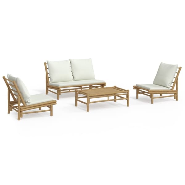 vidaXL Loungegrupp 4 delar gräddvita dynor bambu Brun